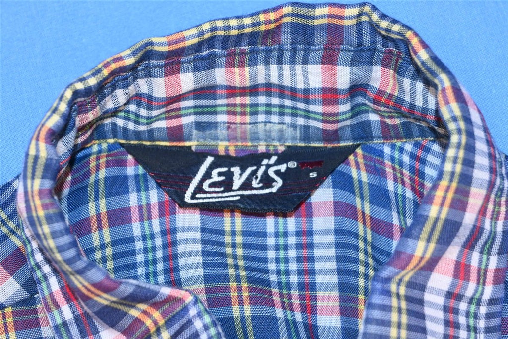 70s Levi's Plaid Blue Red Yellow Button Down Shirt Small product image 5