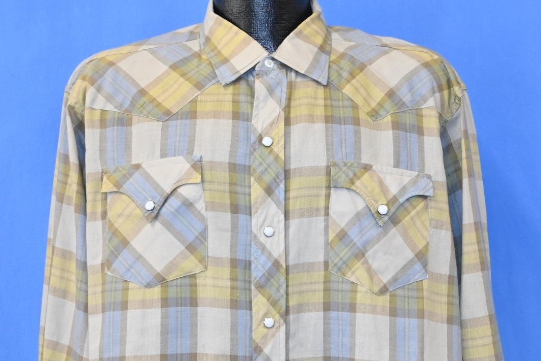 60s H Bar C Check Plaid Pearl Snap Cowboy Shirt Extra Large product image 1