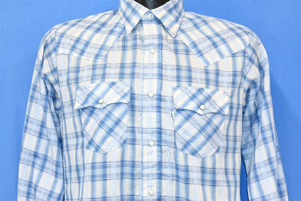 80s Levi's Blue Plaid Pearl Snap Western Shirt Youth Extra product image 1
