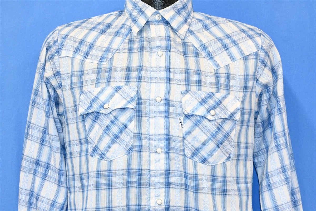 80s Levi's Blue Plaid Pearl Snap Western Shirt Youth Extra product image 1