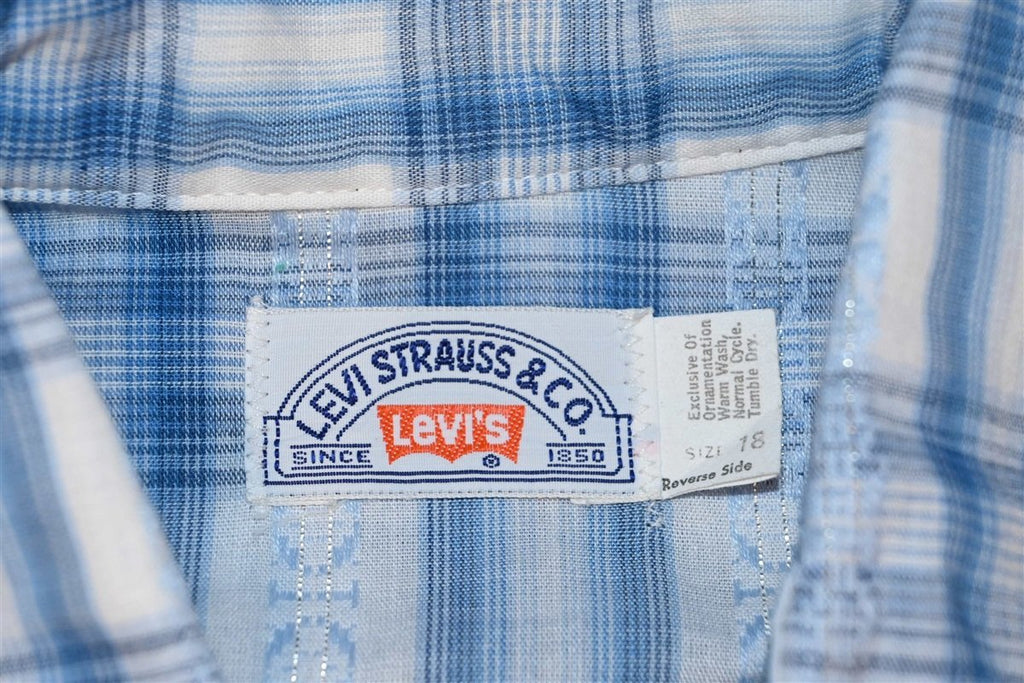 80s Levi's Blue Plaid Pearl Snap Western Shirt Youth Extra product image 5