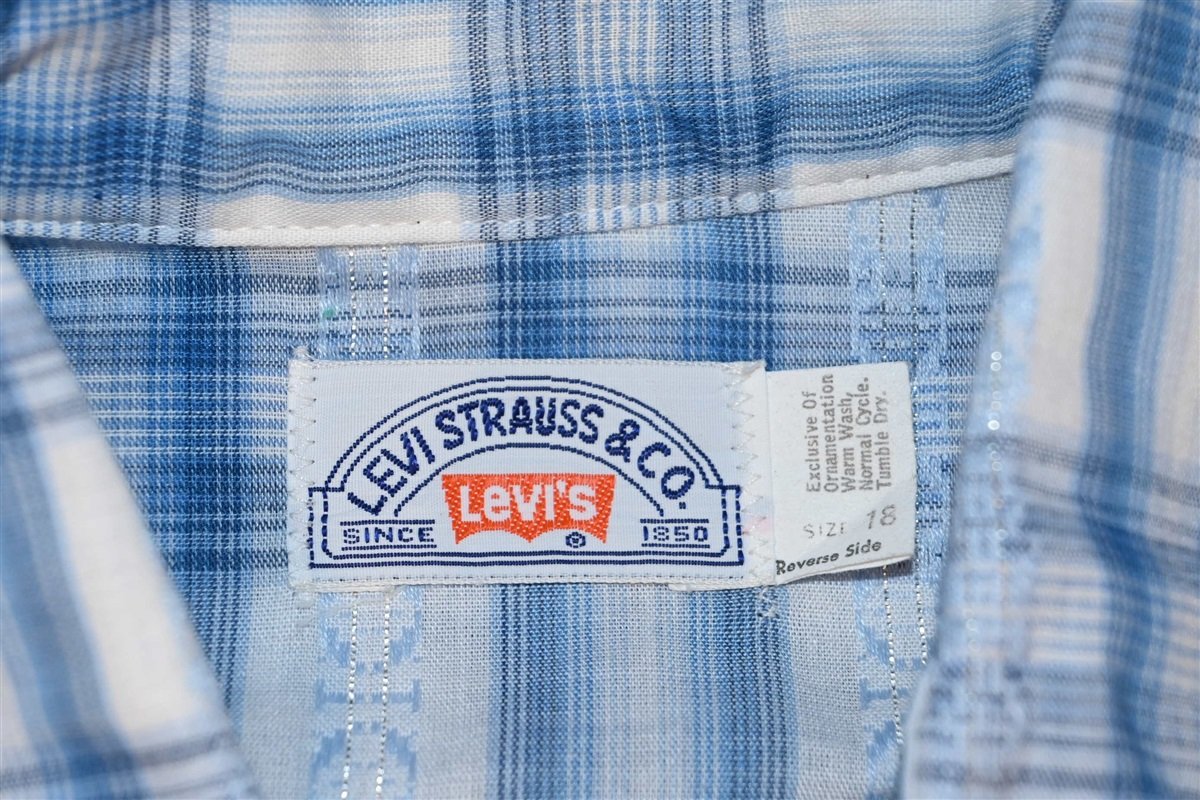 80s Levi's Blue Plaid Pearl Snap Western Shirt Youth Extra product image 5