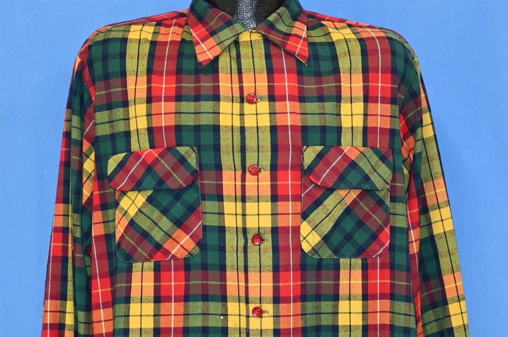 50s Roos Bros Plaid Loop Collar Button Down Shirt Large product image 1
