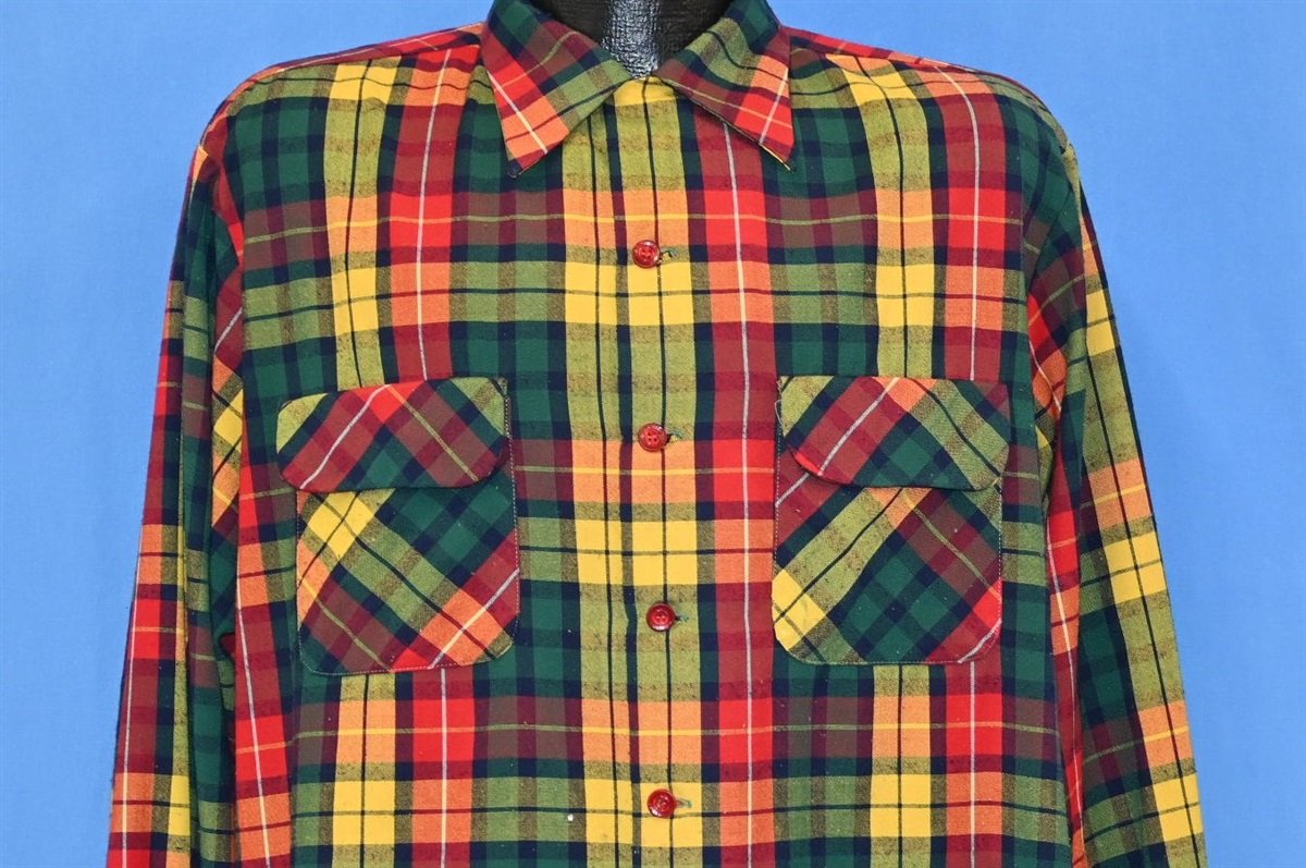50s Roos Bros Plaid Loop Collar Button Down Shirt Large product image 1