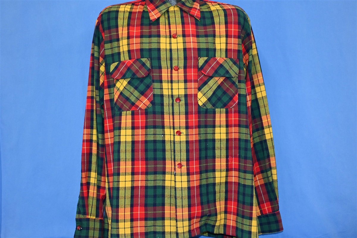 50s Roos Bros Plaid Loop Collar Button Down Shirt Large product image 2