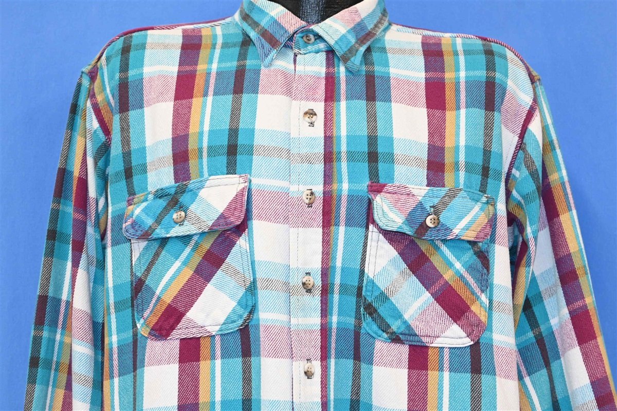80s Mighty Mac Teal Plaid Flannel Button Down Shirt Extra product image 1