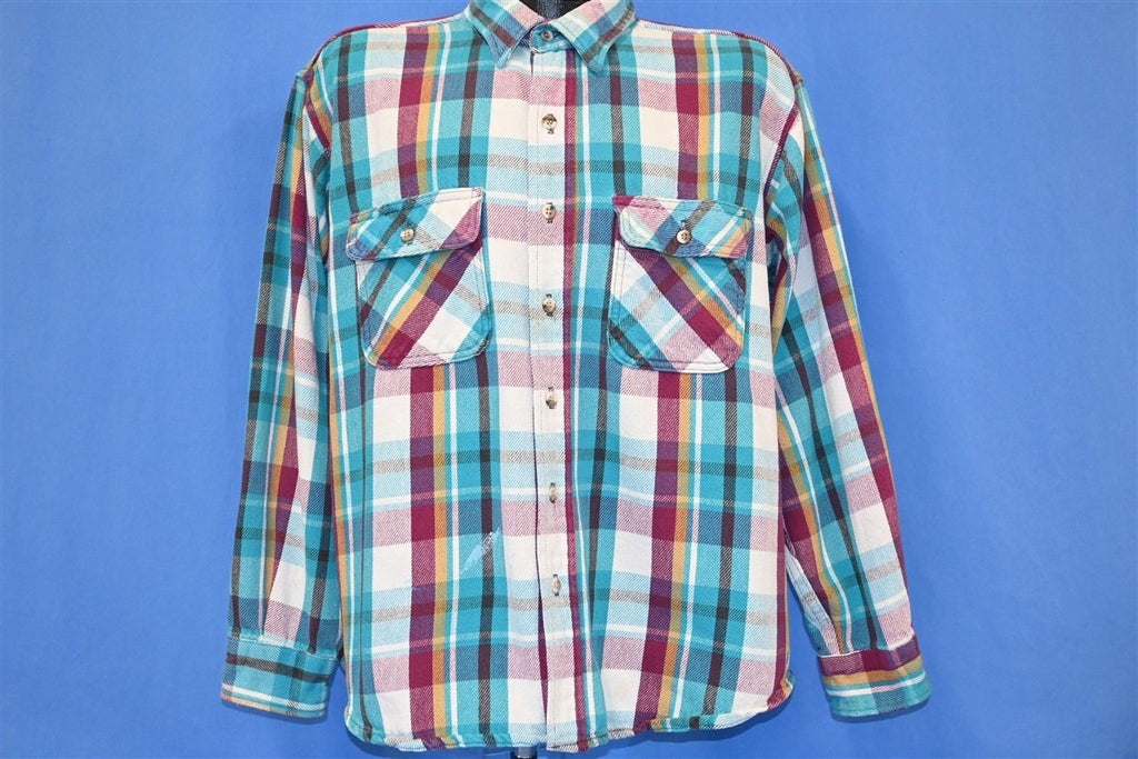 80s Mighty Mac Teal Plaid Flannel Button Down Shirt Extra product image 2