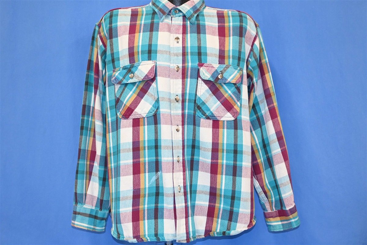 80s Mighty Mac Teal Plaid Flannel Button Down Shirt Extra product image 2
