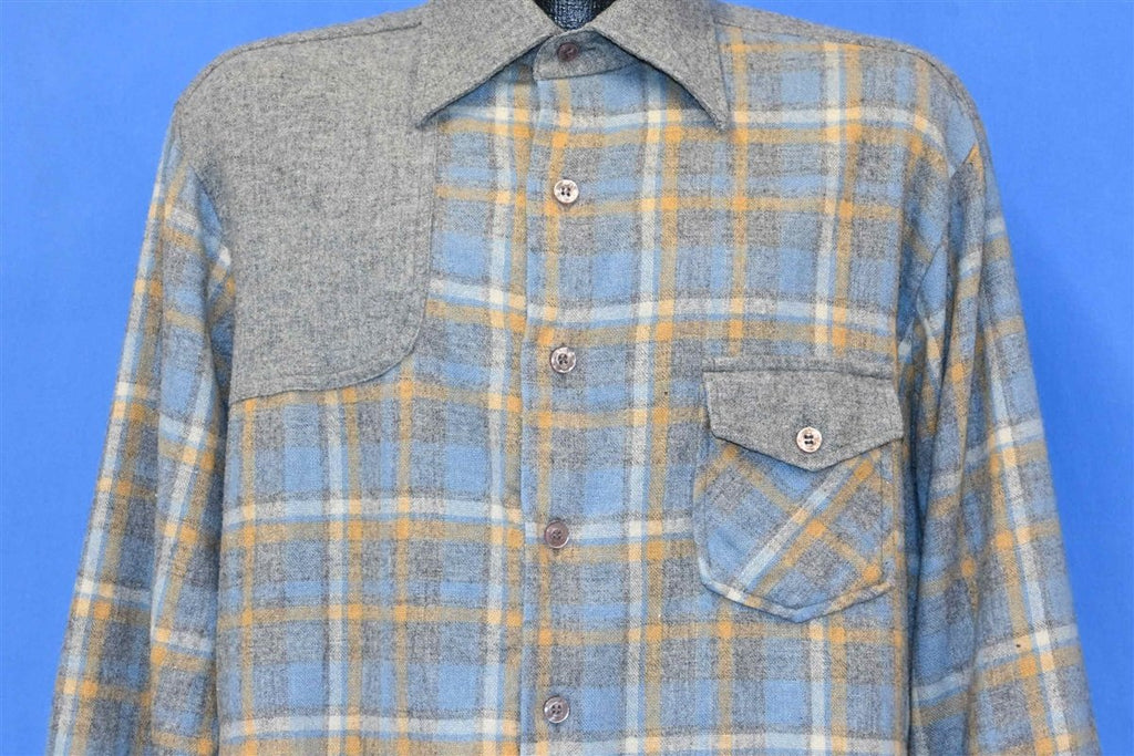 70s Kmart Gray Blue Plaid Wool Hunting Button Down Shirt product image 1