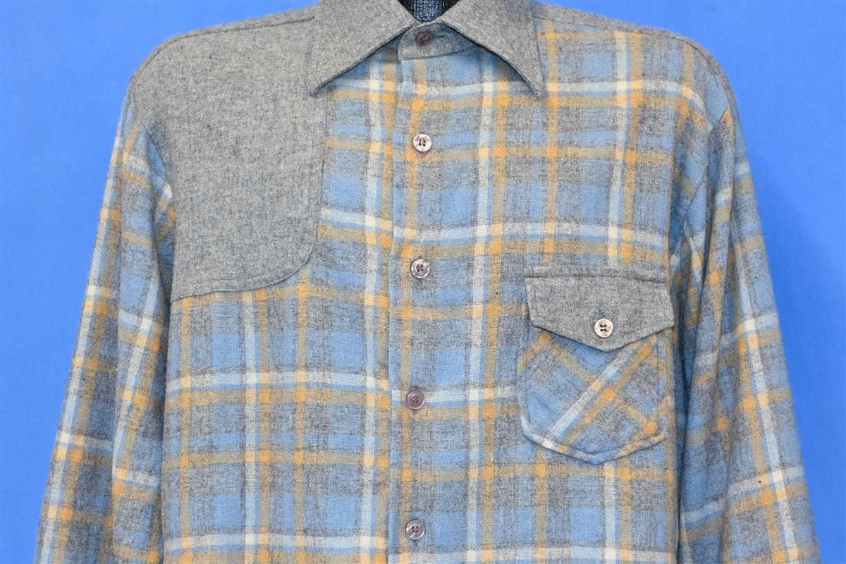 70s Kmart Gray Blue Plaid Wool Hunting Button Down Shirt product image 1