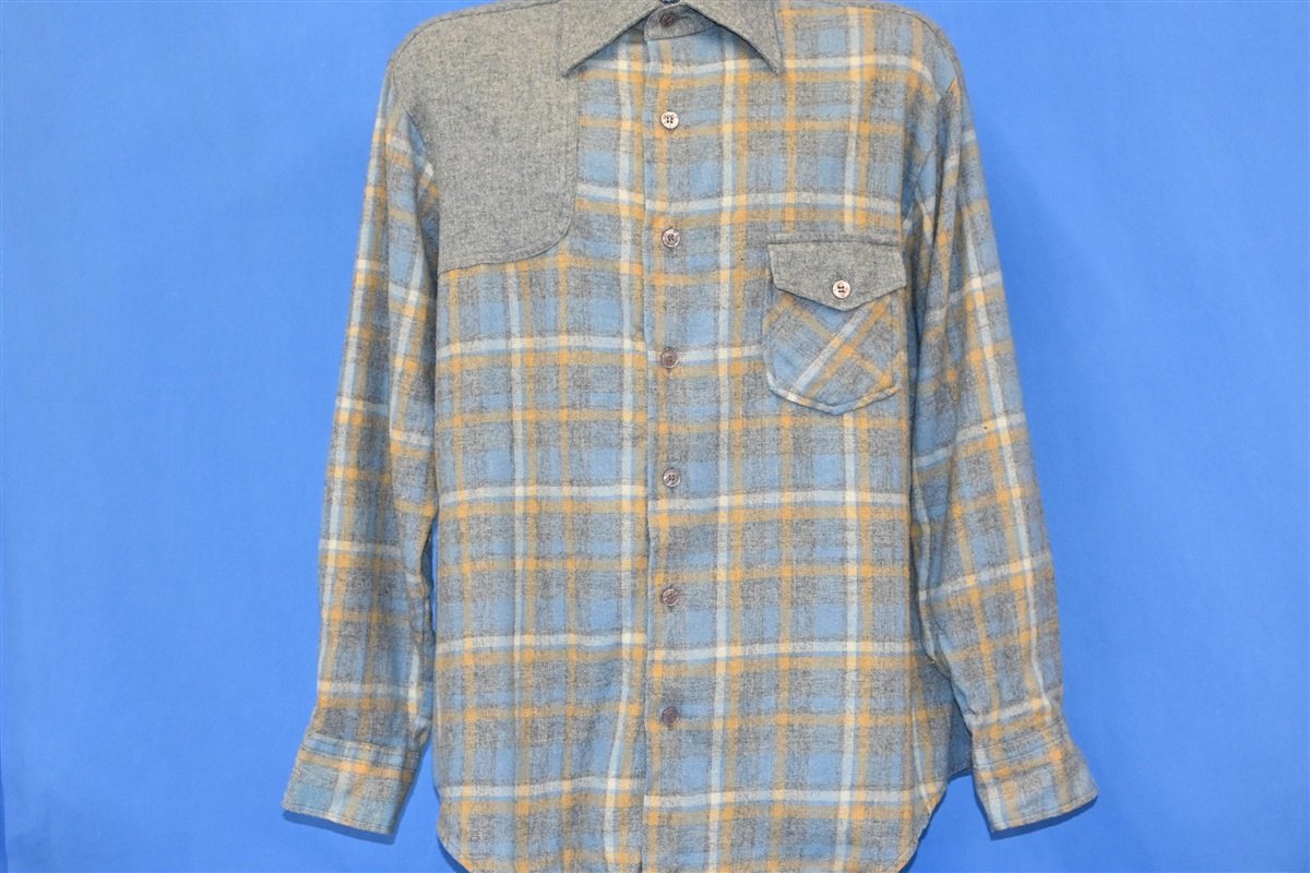 70s Kmart Gray Blue Plaid Wool Hunting Button Down Shirt product image 2