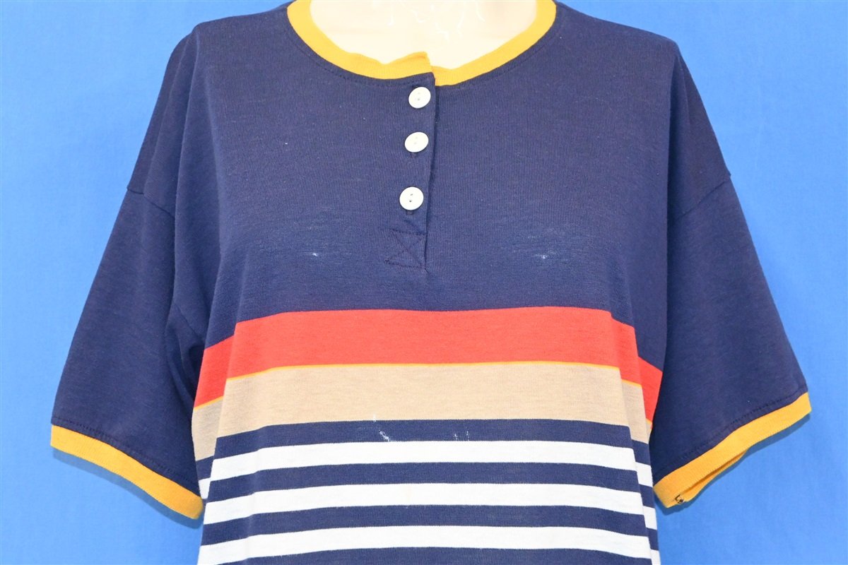 80s Jantzen Blue Striped Henley Ringer t-shirt Women's Large product image 1