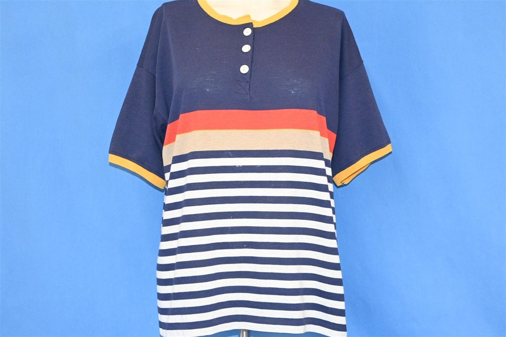 80s Jantzen Blue Striped Henley Ringer t-shirt Women's Large product image 2