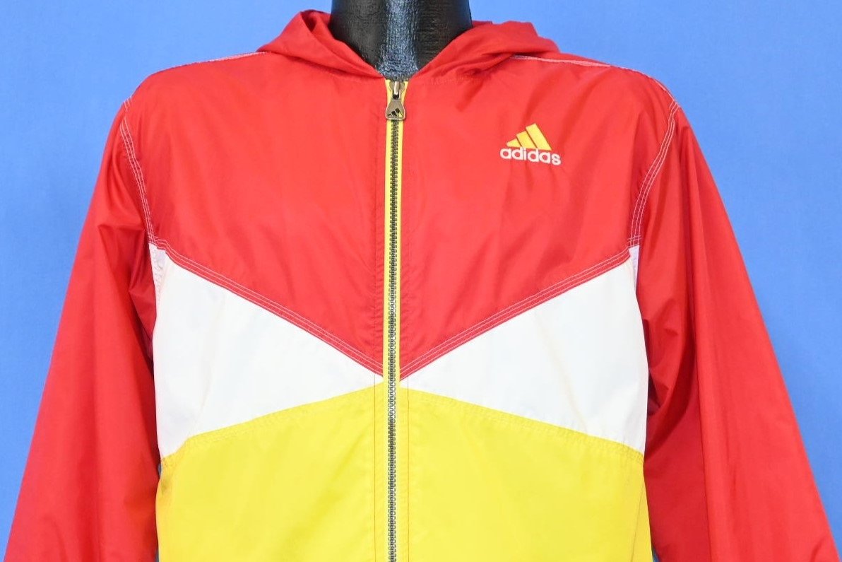 90s Adidas Red Yellow Hooded Windbreaker Jacket Medium product image 1