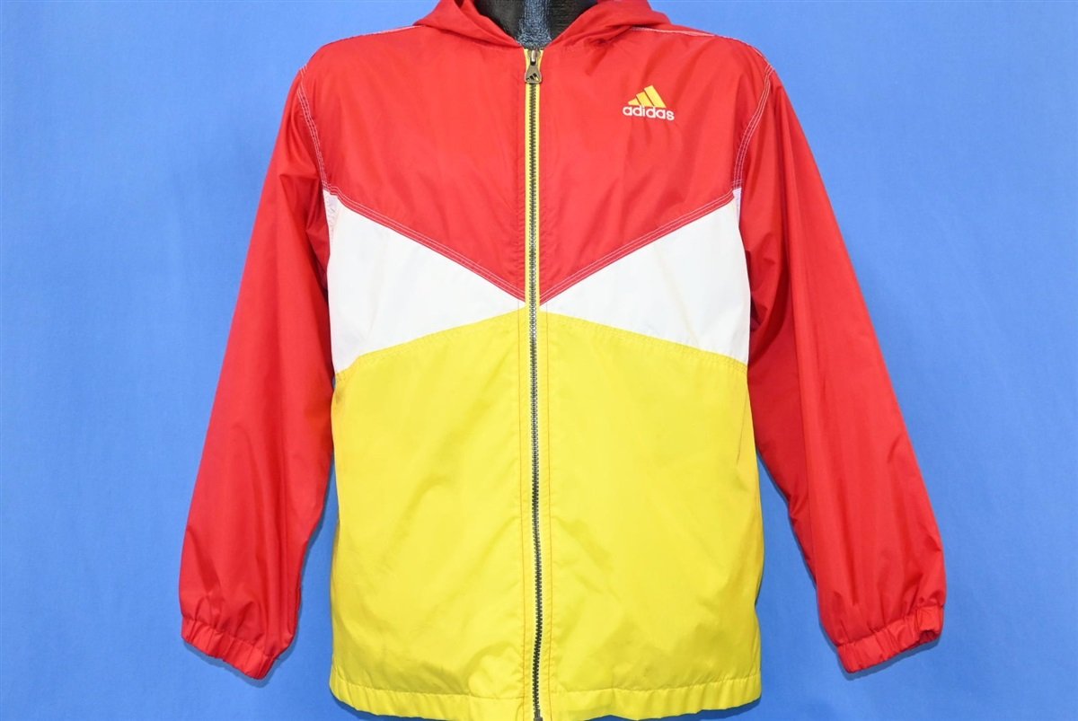 90s Adidas Red Yellow Hooded Windbreaker Jacket Medium product image 2