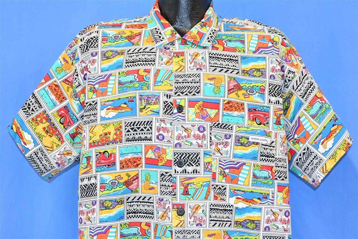 80s Ocean Pacific OP Rock N Roll Surf Button Down Shirt product image 1