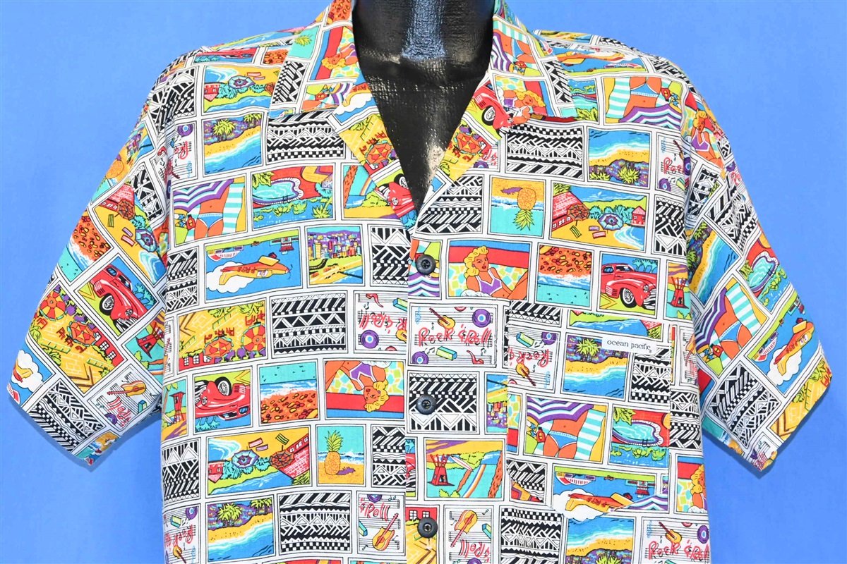80s Ocean Pacific OP Rock N Roll Surf Button Down Shirt product image 3