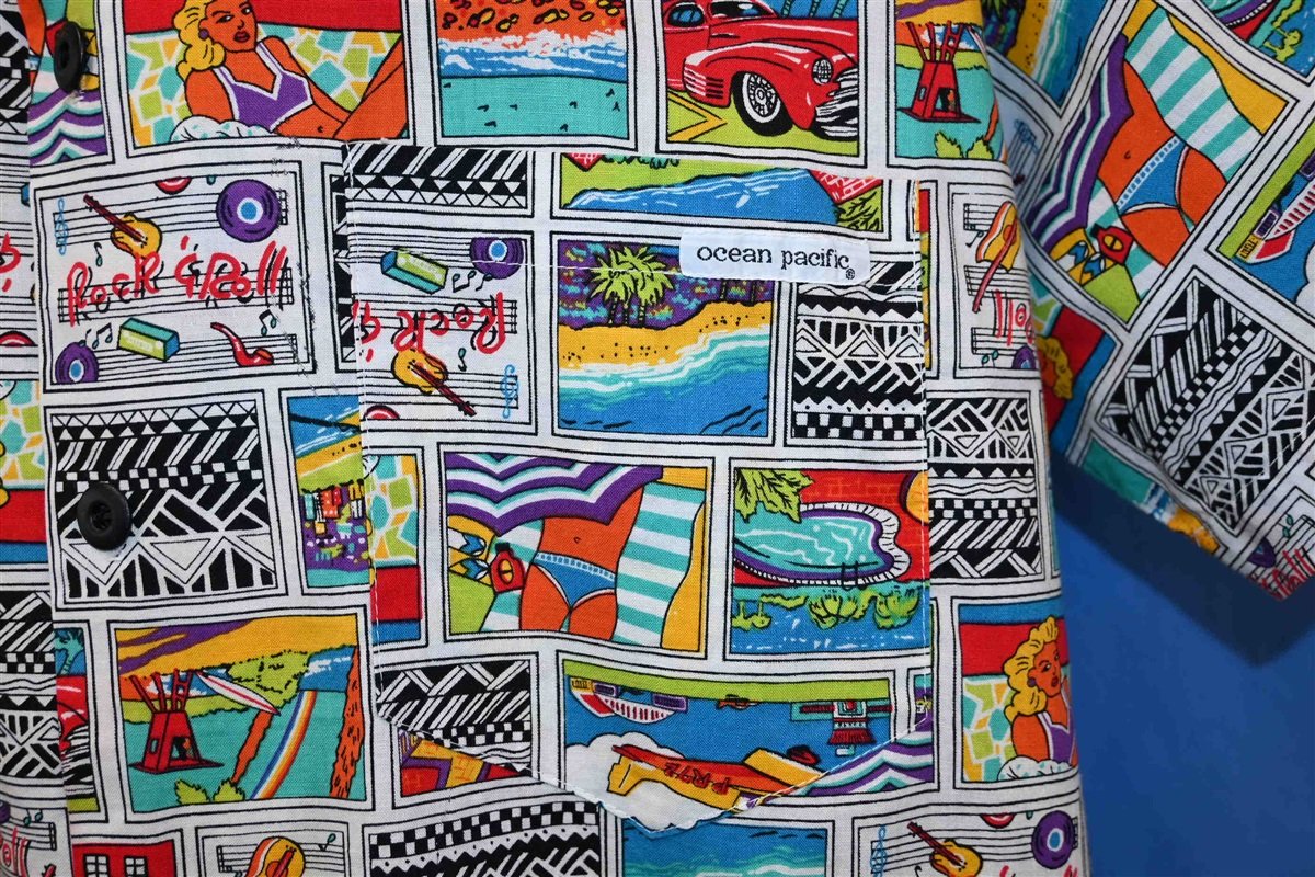 80s Ocean Pacific OP Rock N Roll Surf Button Down Shirt product image 4