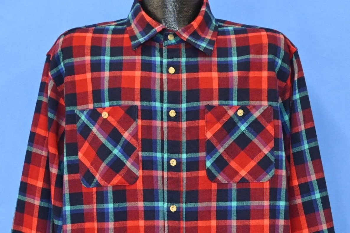 90s Red Blue Plaid Flannel Button Down Shirt Large product image 1