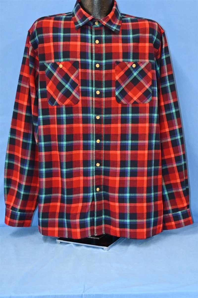 90s Red Blue Plaid Flannel Button Down Shirt Large product image 2