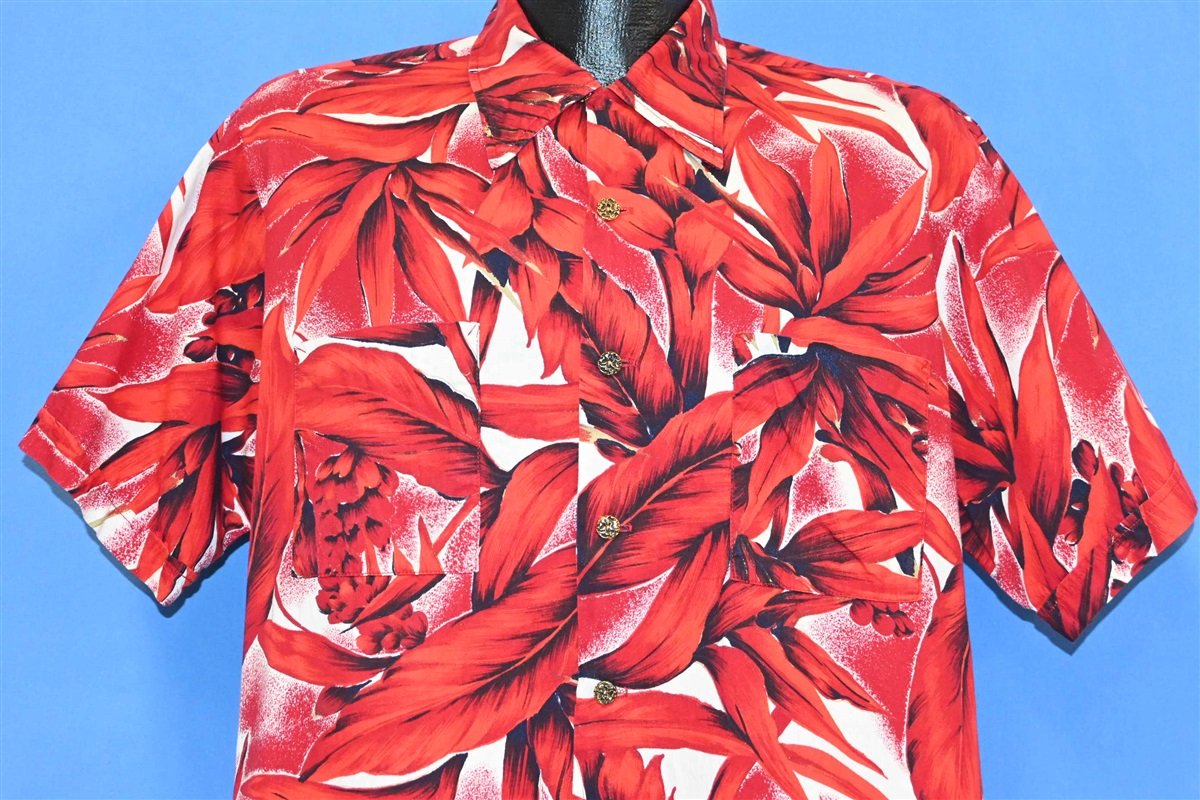 50s Waikiki Wear Red Floral Loop Collar Hawaiian Shirt Large product image 1