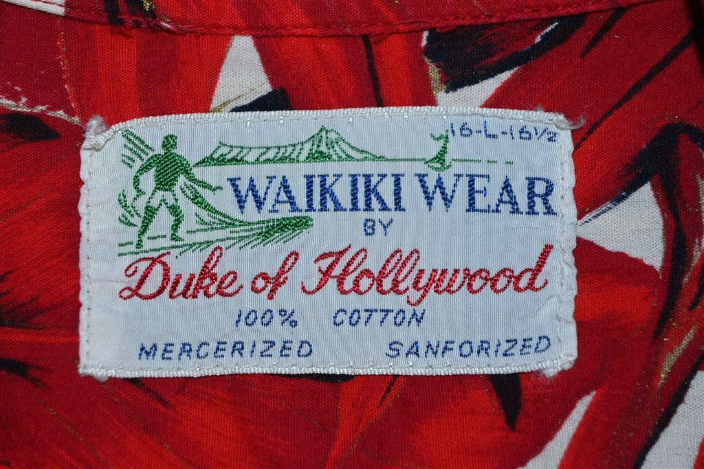 50s Waikiki Wear Red Floral Loop Collar Hawaiian Shirt Large product image 4