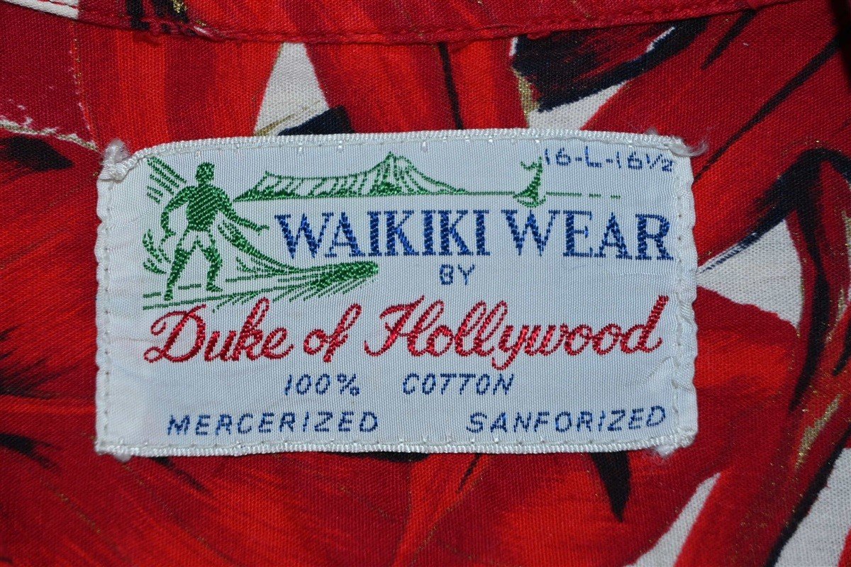 50s Waikiki Wear Red Floral Loop Collar Hawaiian Shirt Large product image 4