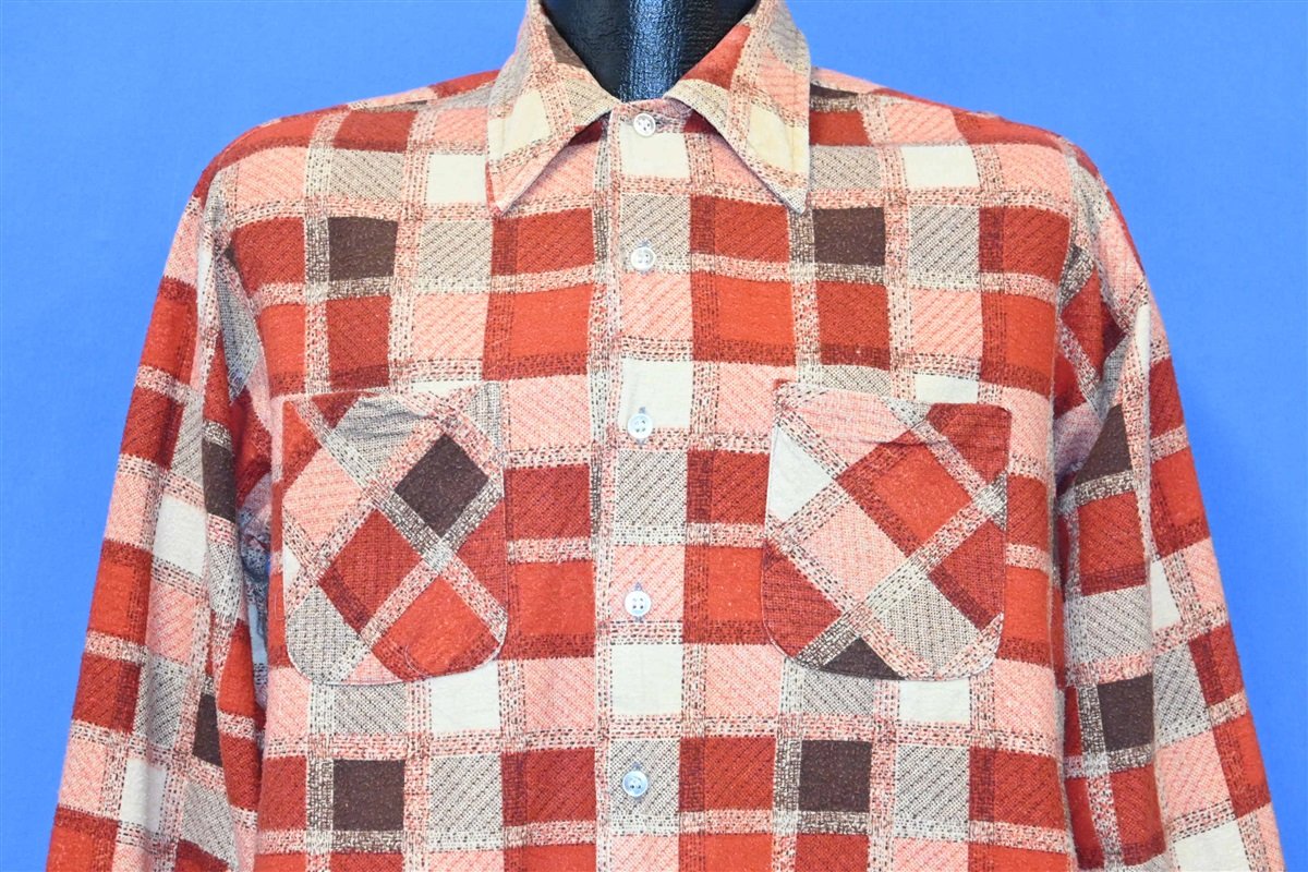 80s Campus Orange Plaid Flannel Button Down Shirt Medium product image 1