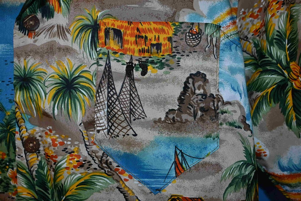 70s Hang Ten Rainbow Waterfall Scene Hawaiian Shirt Large product image 3