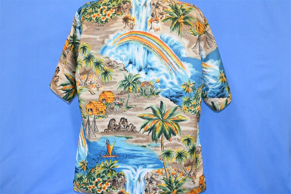 70s Hang Ten Rainbow Waterfall Scene Hawaiian Shirt Large product image 4