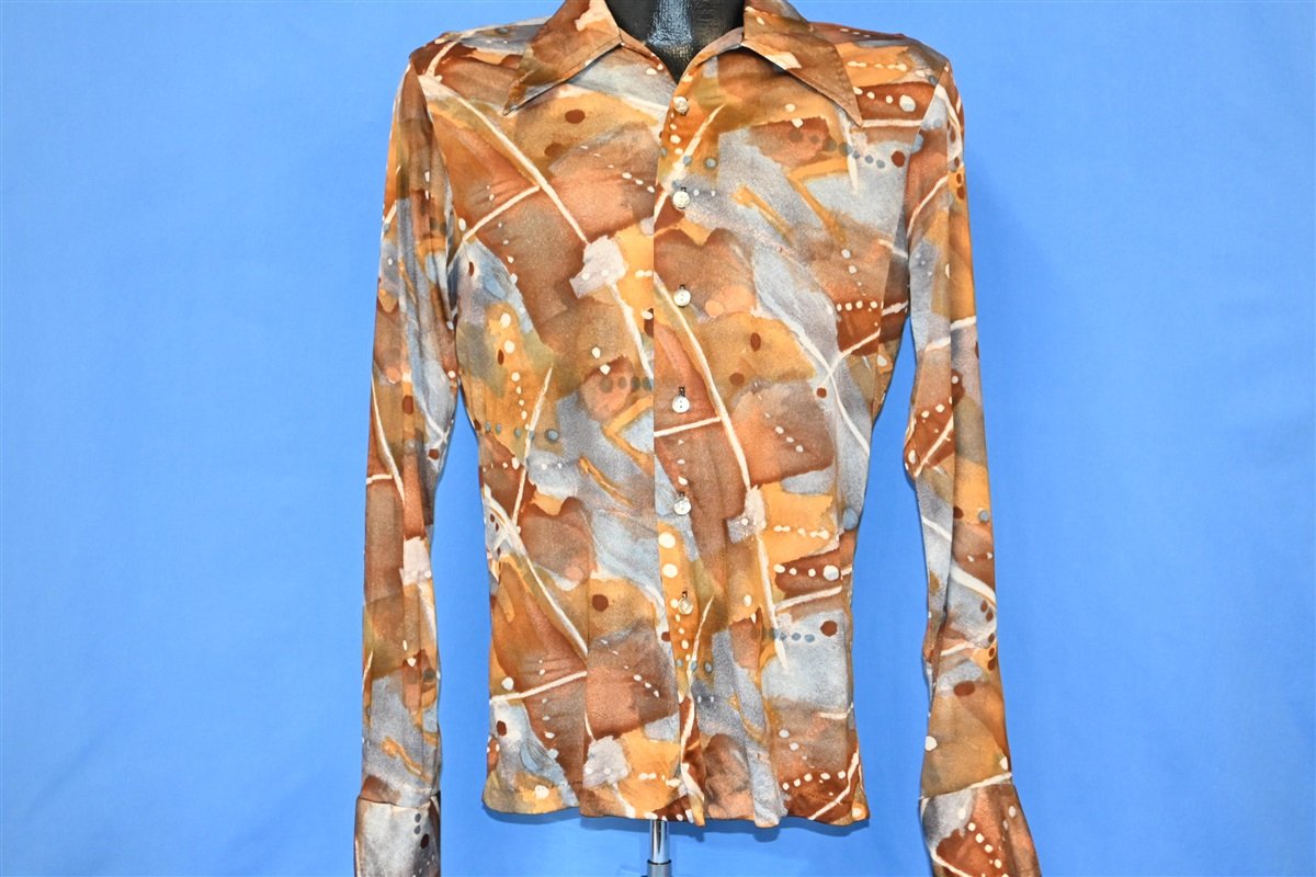 70s Accent Brown Gray Abstract Big Collar Disco Shirt Medium product image 2