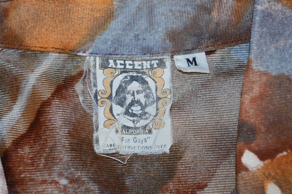 70s Accent Brown Gray Abstract Big Collar Disco Shirt Medium product image 3