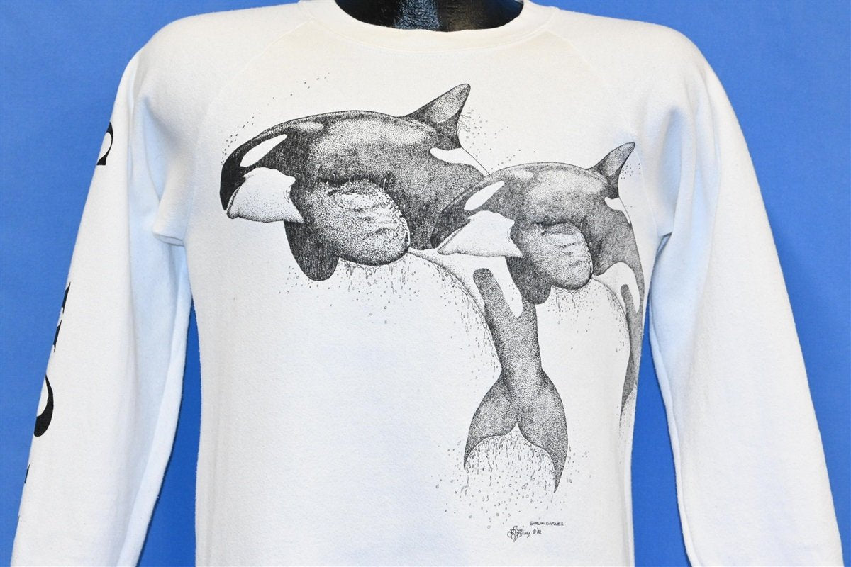 80s SeaWorld Killer Whale Orca White Raglan Sweatshirt Small product image 1