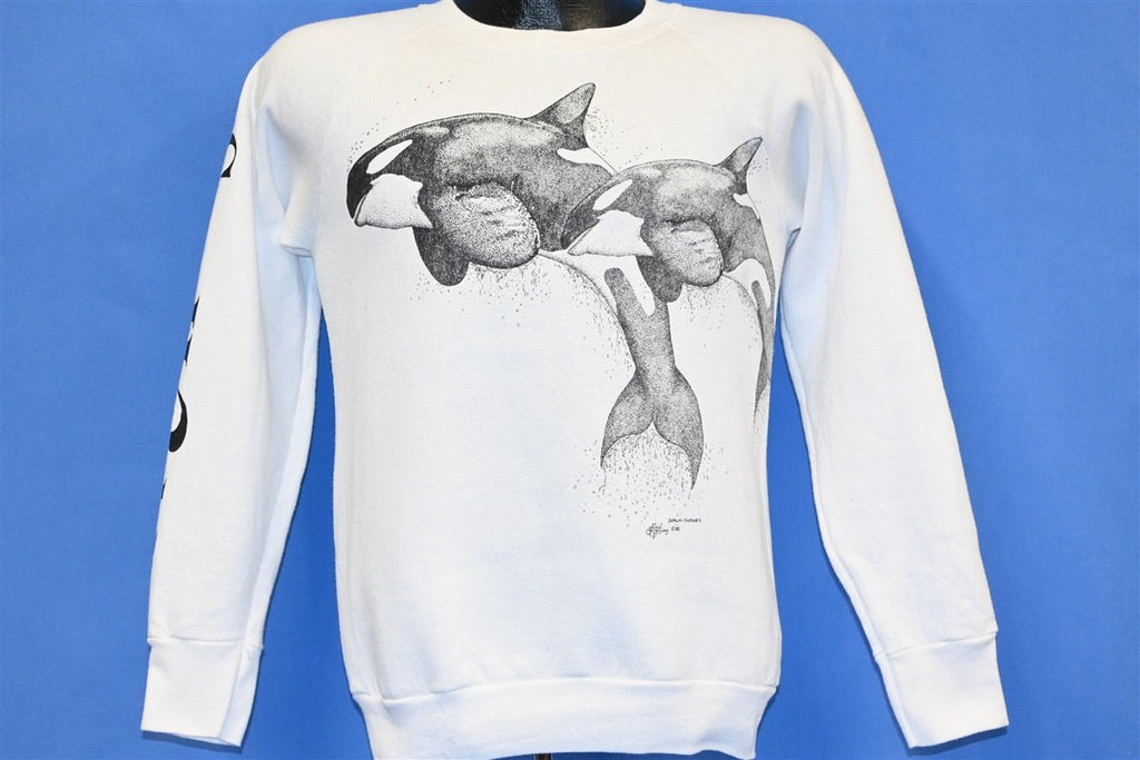 80s SeaWorld Killer Whale Orca White Raglan Sweatshirt Small product image 2