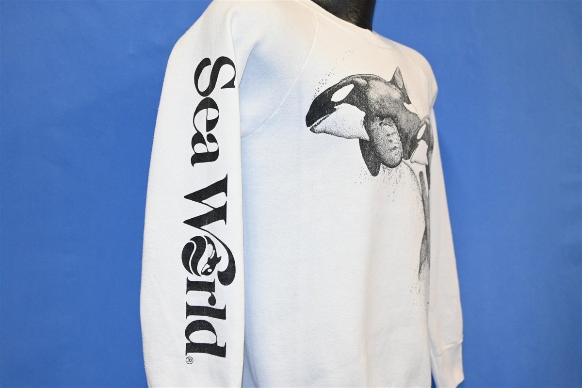 80s SeaWorld Killer Whale Orca White Raglan Sweatshirt Small product image 4