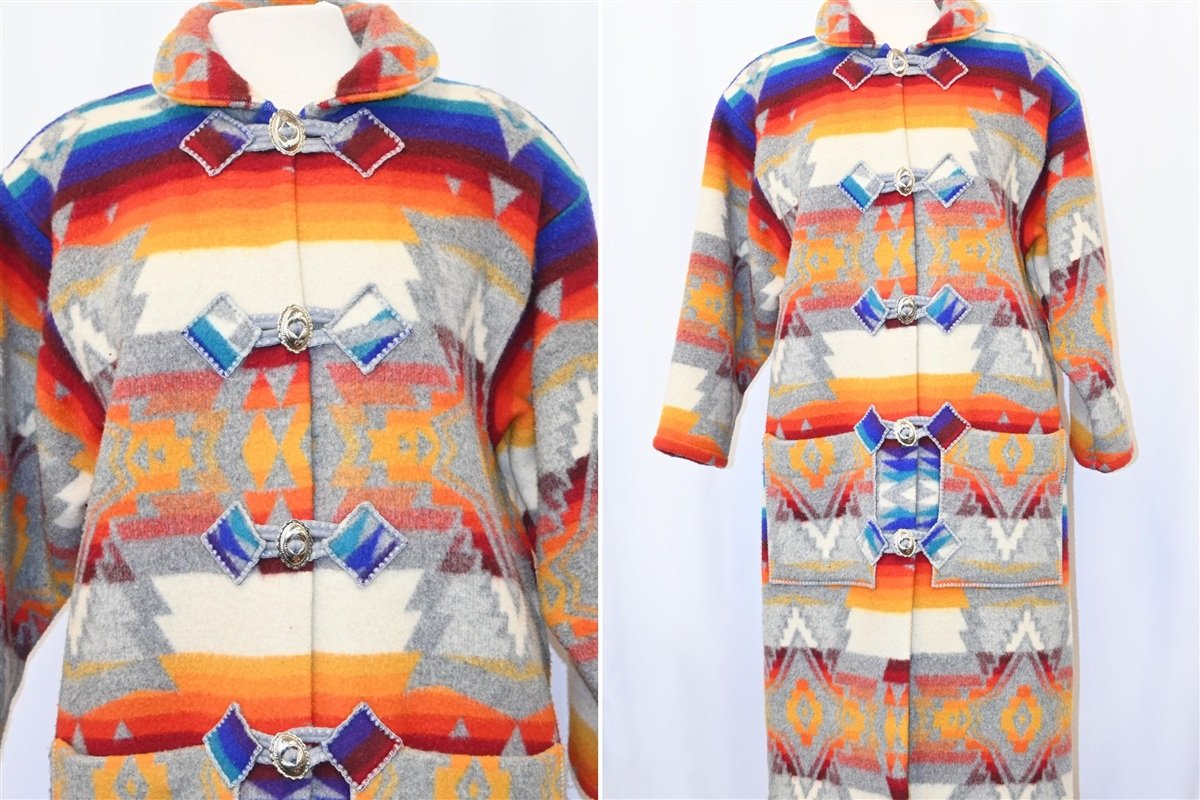 80s Coloratura Rainbow Southwest Blanket Coat Women's Medium