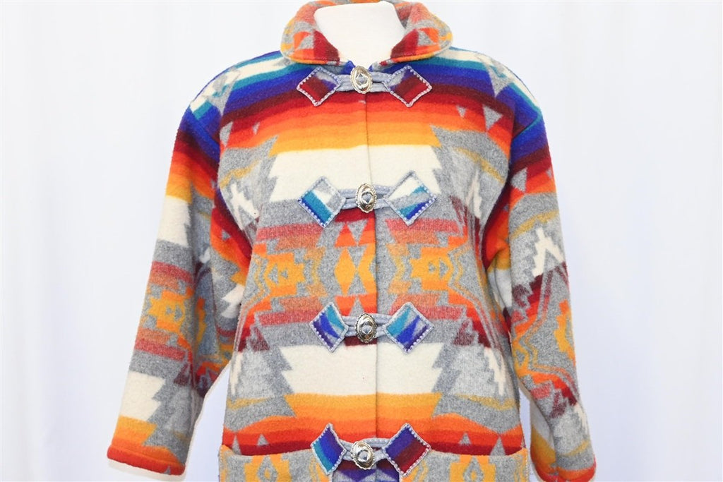 80s Coloratura Rainbow Southwest Blanket Coat Women's Medium