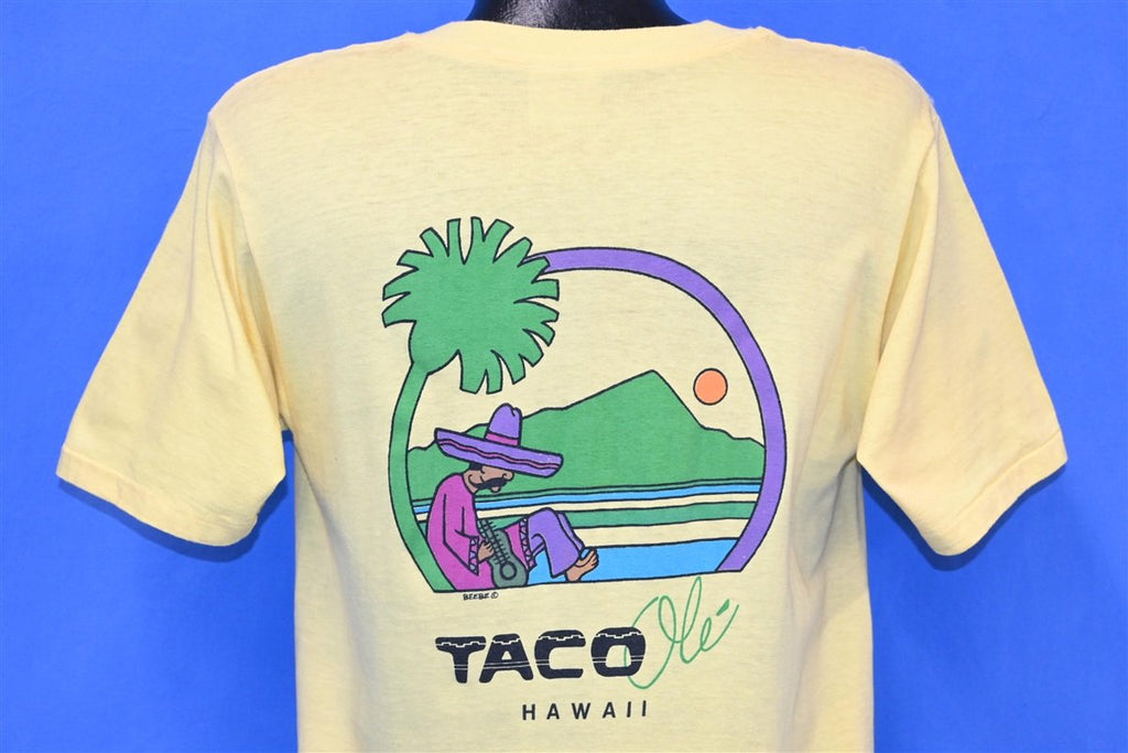 80s Taco Ole Hawaii Sunset Palm Tree Logo Yellow t-shirt product image 1