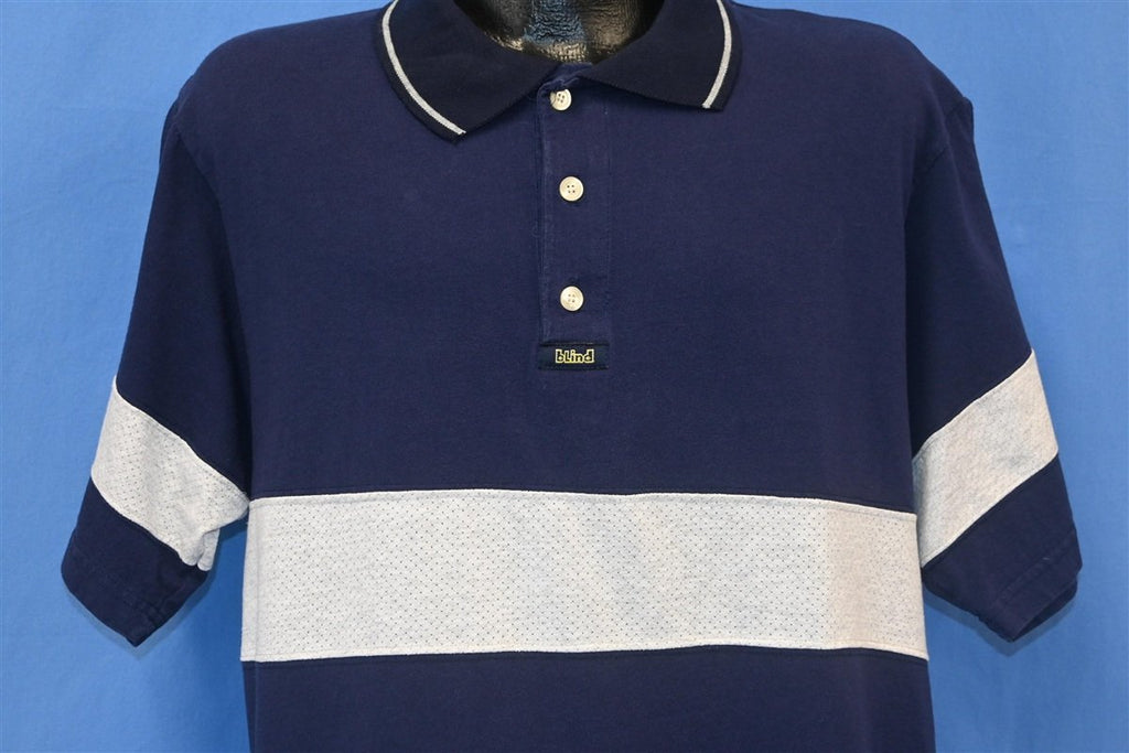 90s Blind Skateboards Navy Blue Striped Polo Shirt Small product image 1