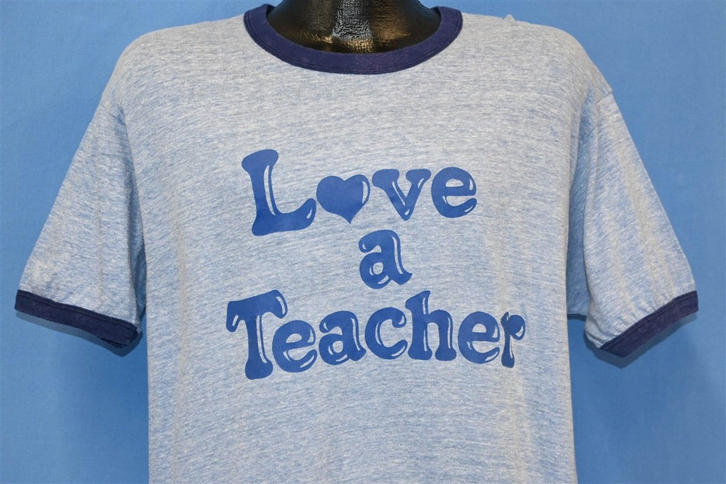 70s Love a Teacher Blue Heathered Ringer t-shirt Large product image 1