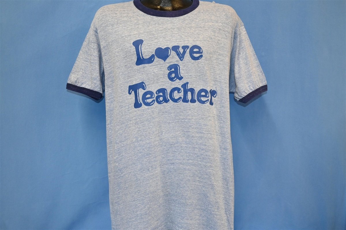 70s Love a Teacher Blue Heathered Ringer t-shirt Large product image 2