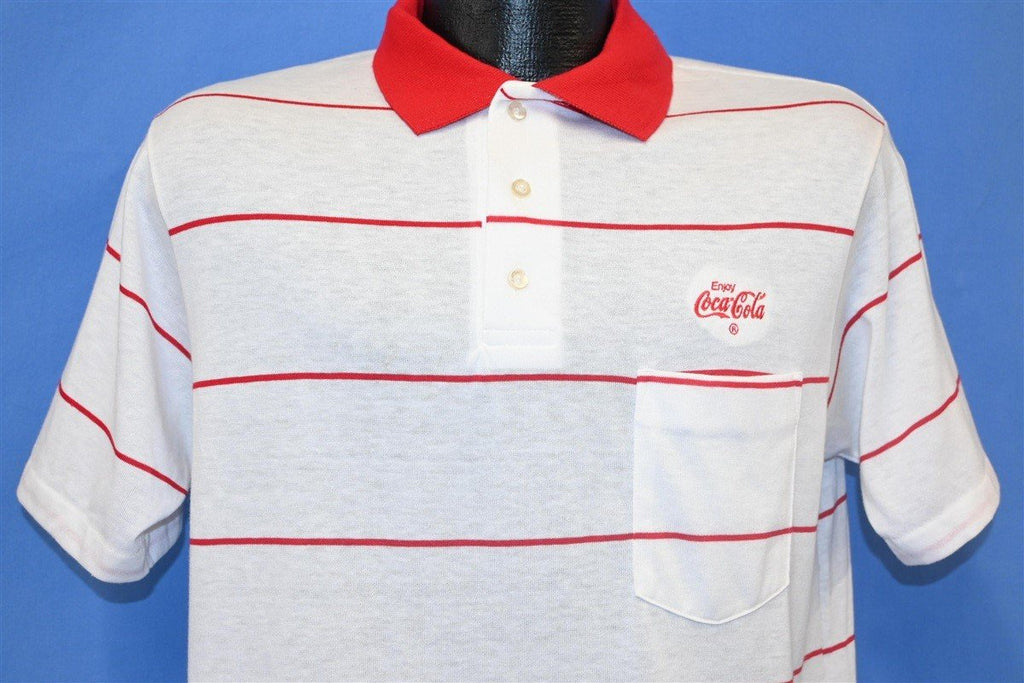 80s Enjoy Coca-Cola Striped Polo Shirt Medium product image 1