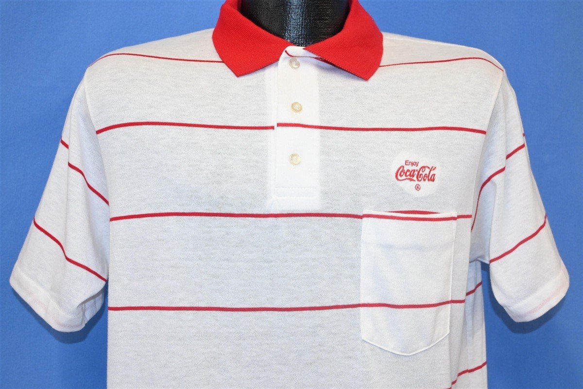 80s Enjoy Coca-Cola Striped Polo Shirt Medium product image 1
