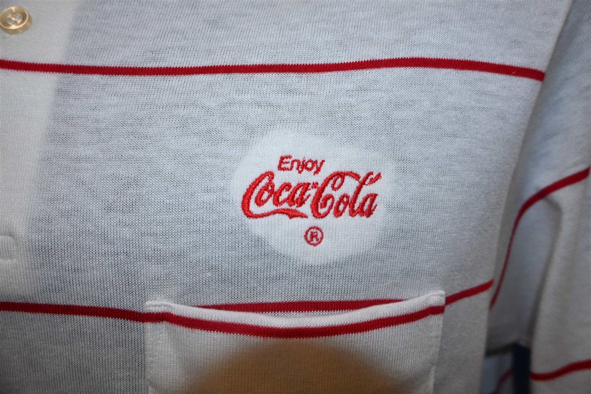 80s Enjoy Coca-Cola Striped Polo Shirt Medium product image 3