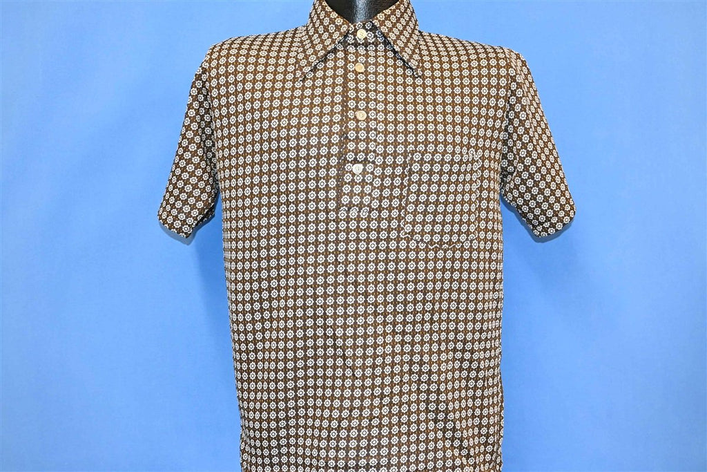 70s Puritan Brown Ditsy Pattern Big Collar Polo Shirt Medium product image 2