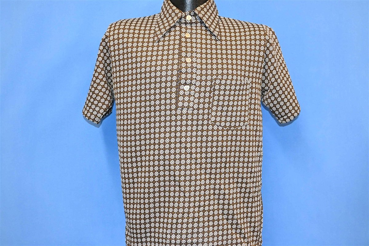 70s Puritan Brown Ditsy Pattern Big Collar Polo Shirt Medium product image 2