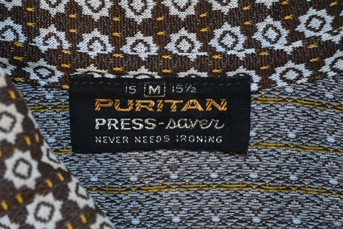 70s Puritan Brown Ditsy Pattern Big Collar Polo Shirt Medium product image 3