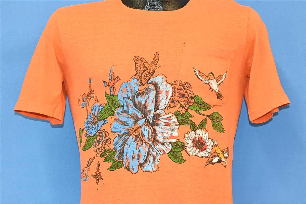 70s Hi Cru Tropical Flowers Orange Pocket Surf t-shirt Small product image 1