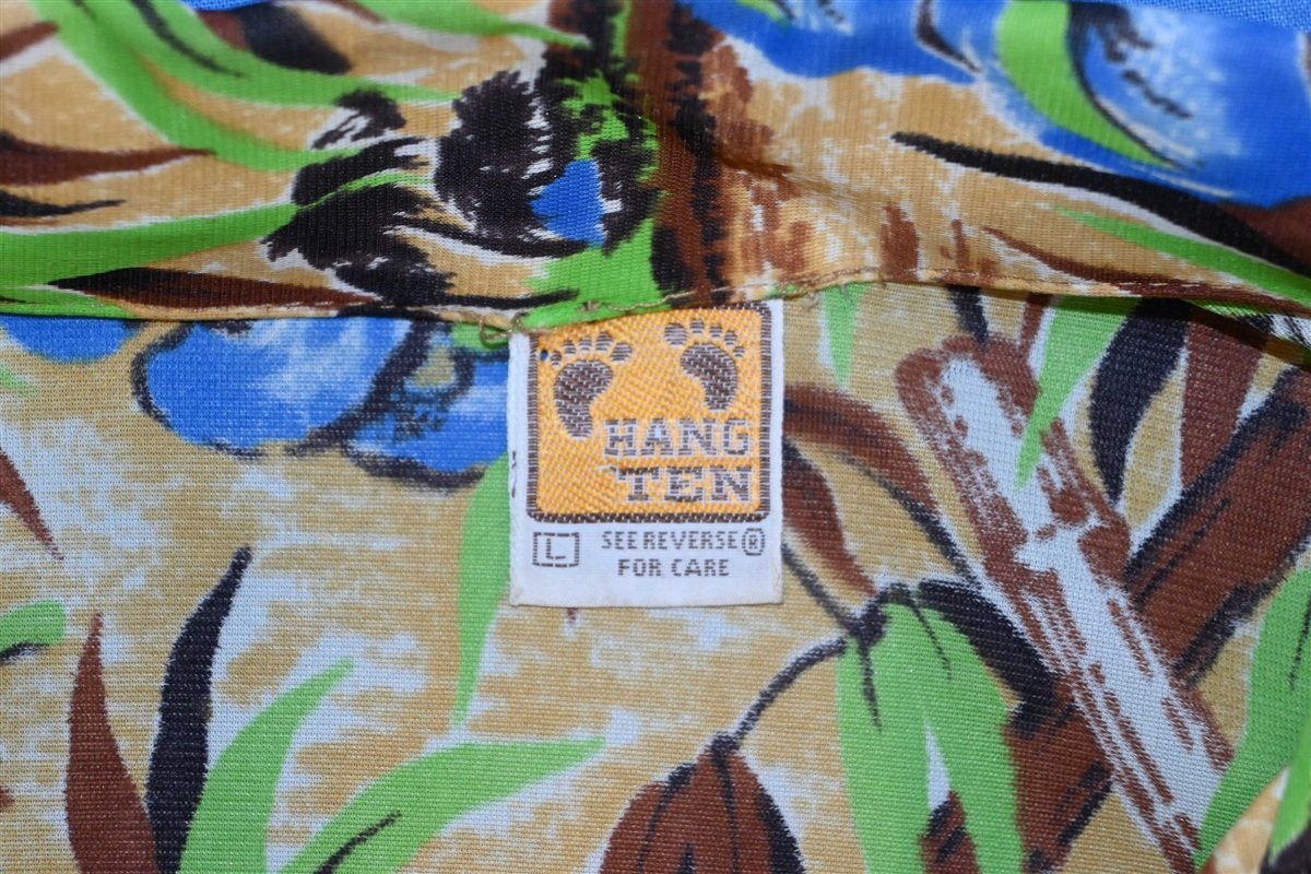 70s Hang Ten Gold Blue Floral Bamboo Hawaiian Shirt Large product image 4